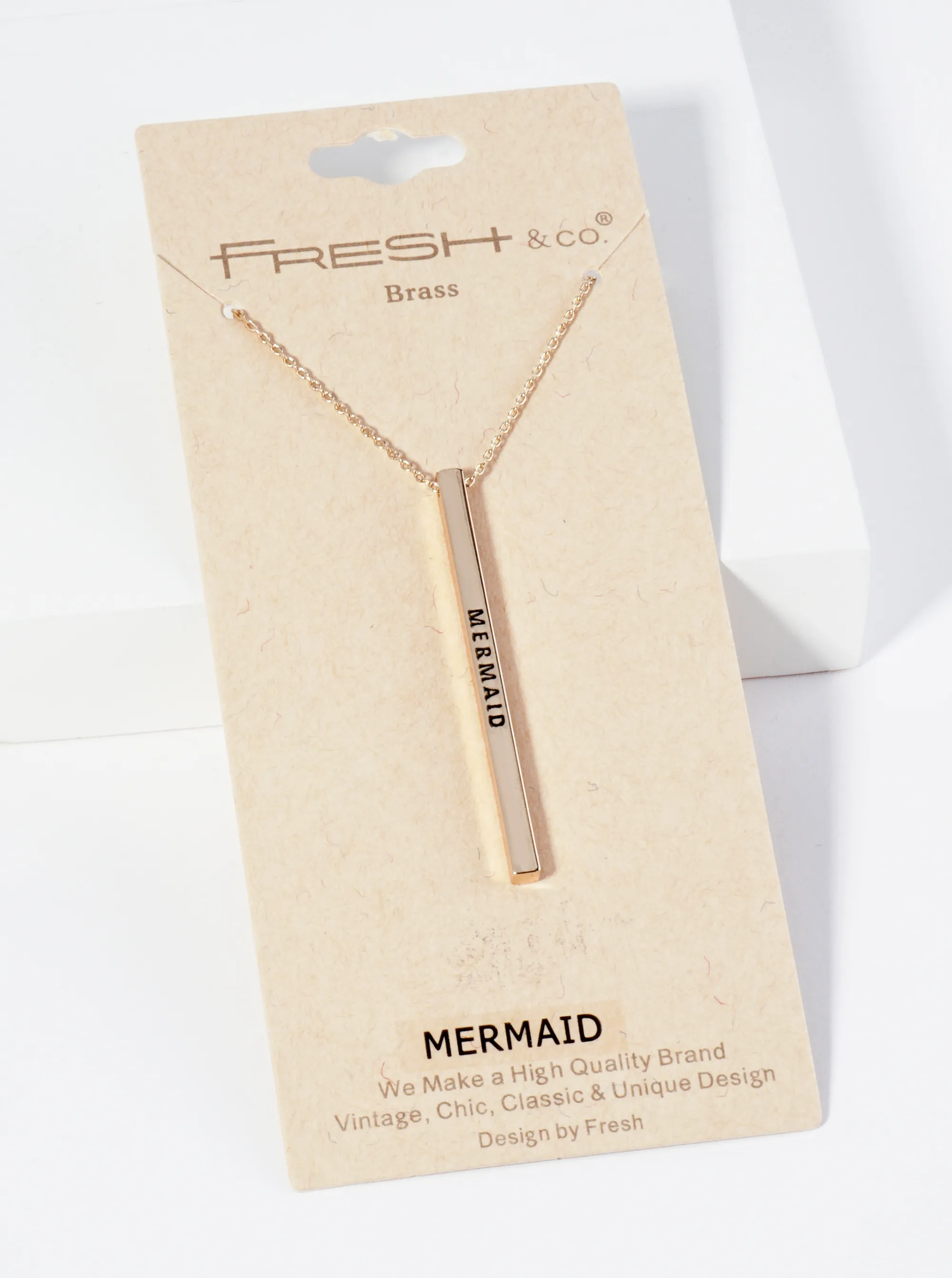 Mermaid Engraved Vertical Bar Pendant Inspirational Necklace
