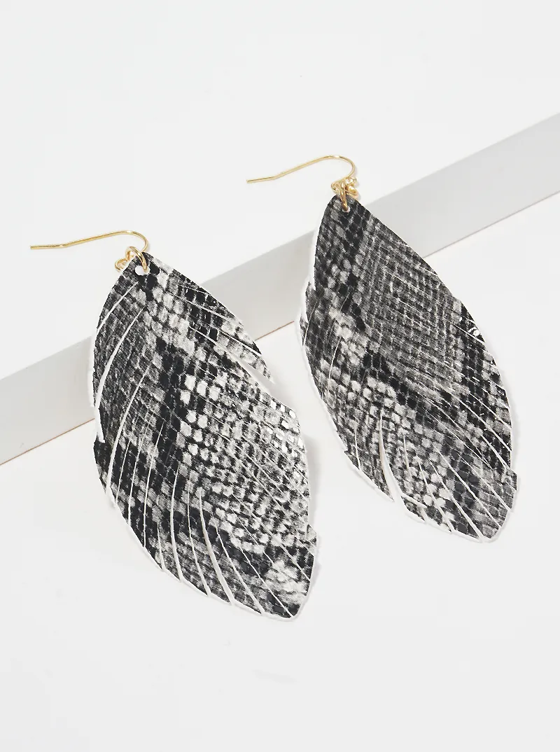 Snake skin embossed leatherette drop earrings