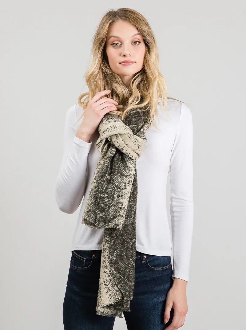 Python snake skin animal print oblong scarf