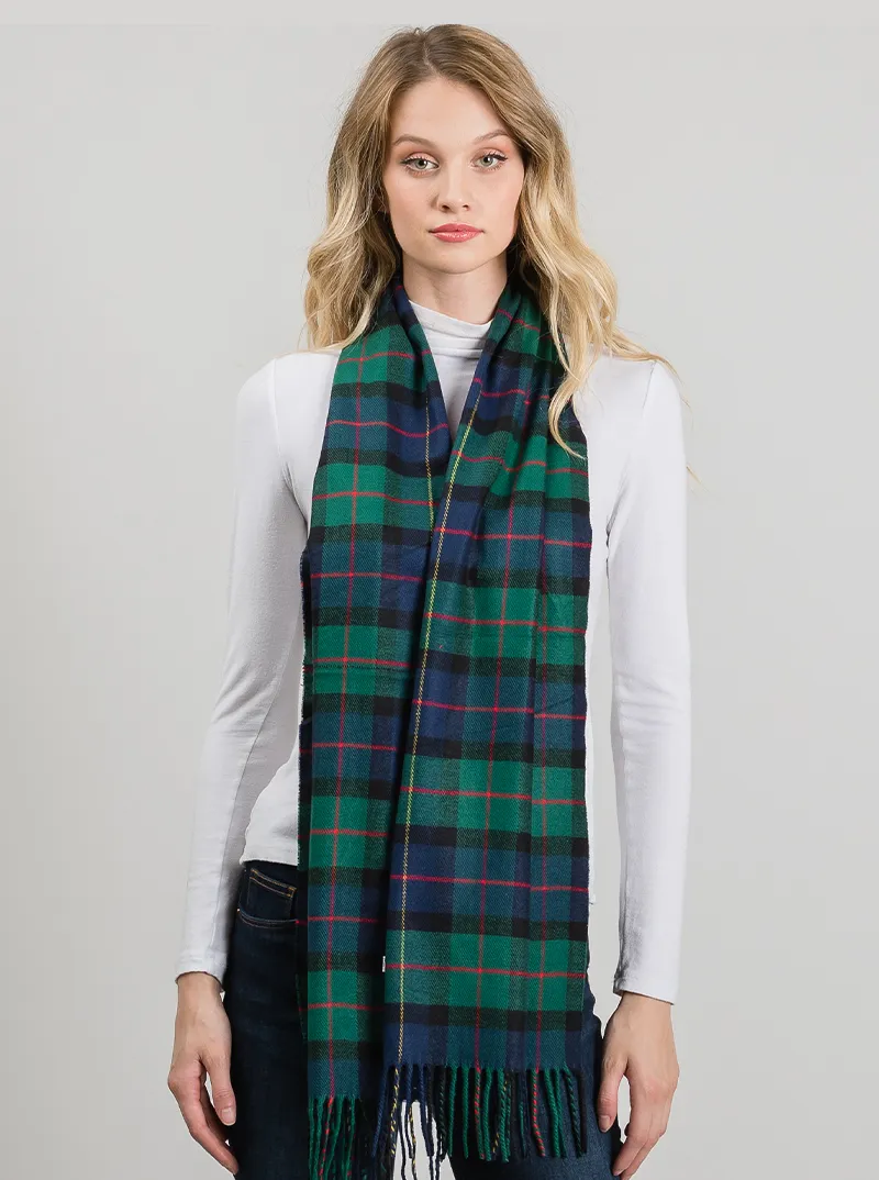 Polyester Check Pattern Oblong Scarf with Fringe