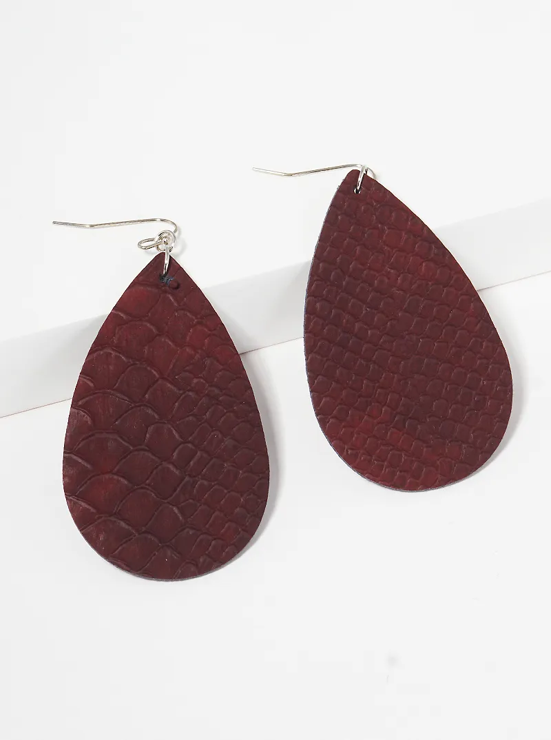 Python-Texture Teardrop Leatherette Dangle Earrings