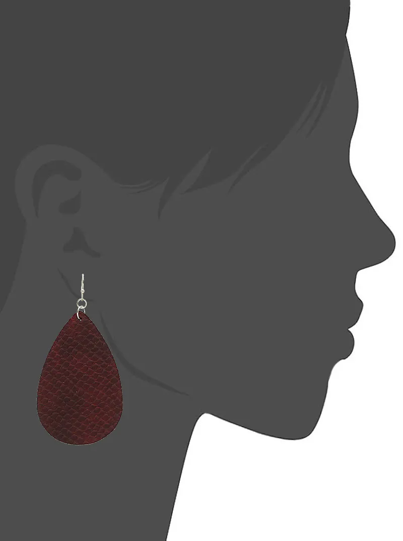 Python-Texture Teardrop Leatherette Dangle Earrings