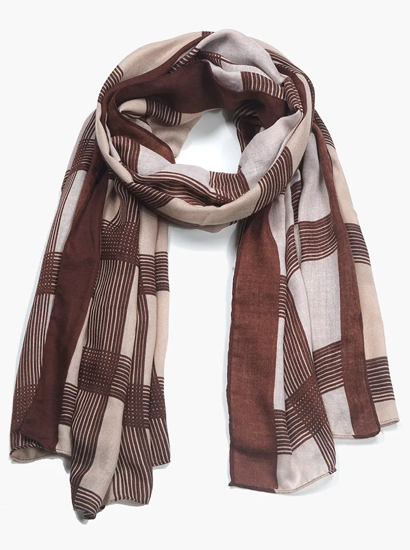 Plaid Pattern Lightweight Polyester Oblong Scarf
