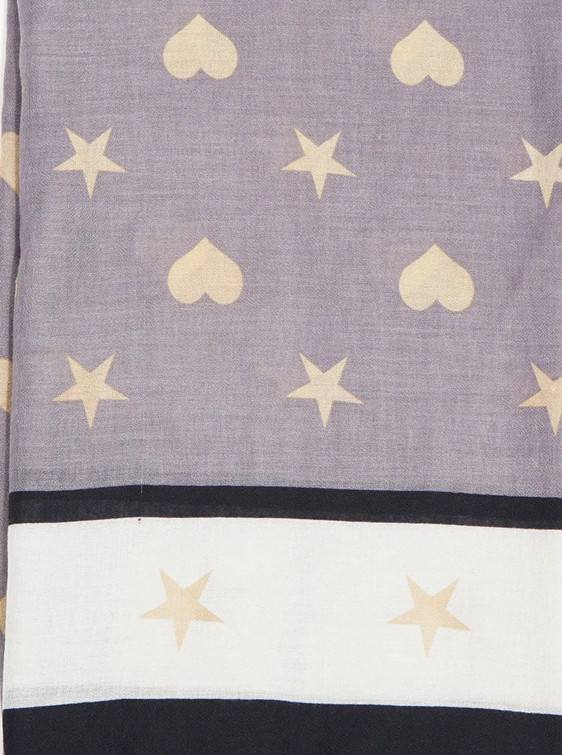 Star and Heart Print Polyester Spring Summer Scarf