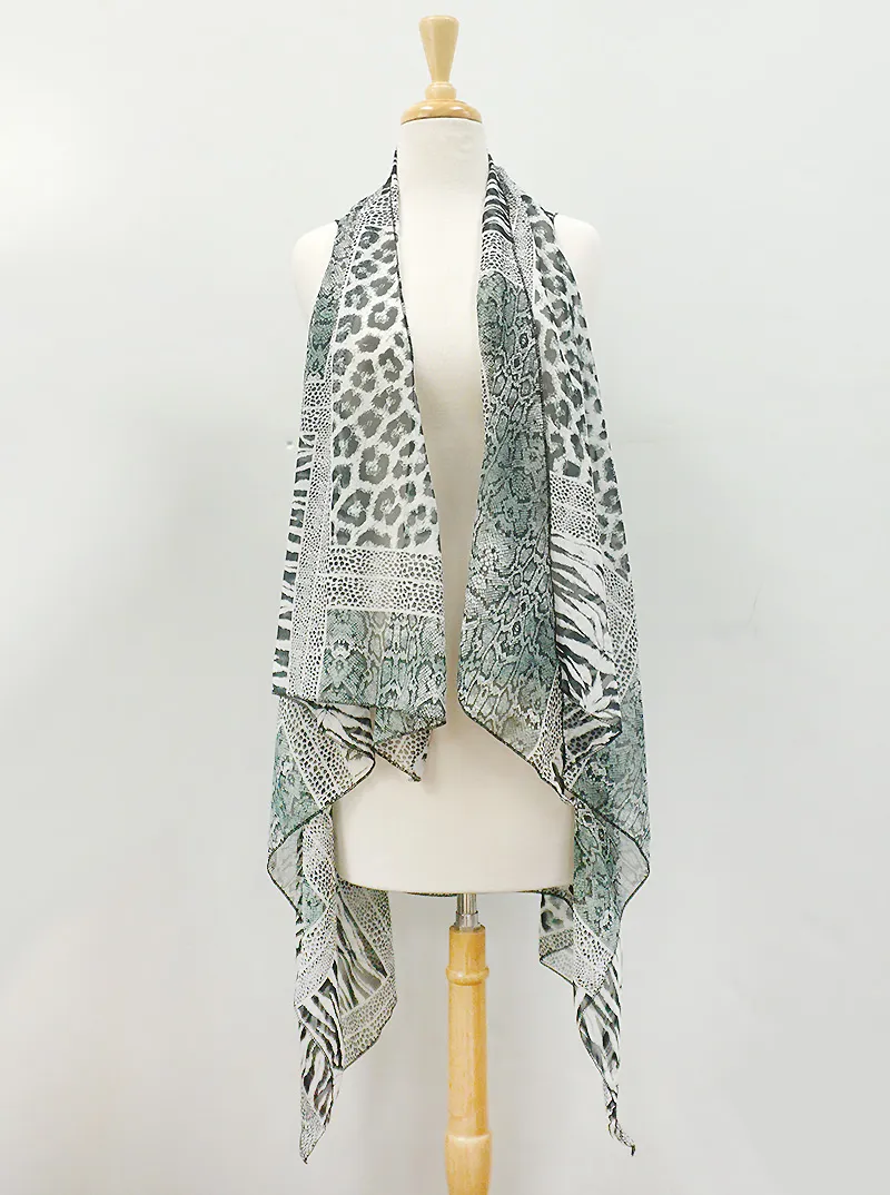 Multi animal print lightweight oblong vest scarf