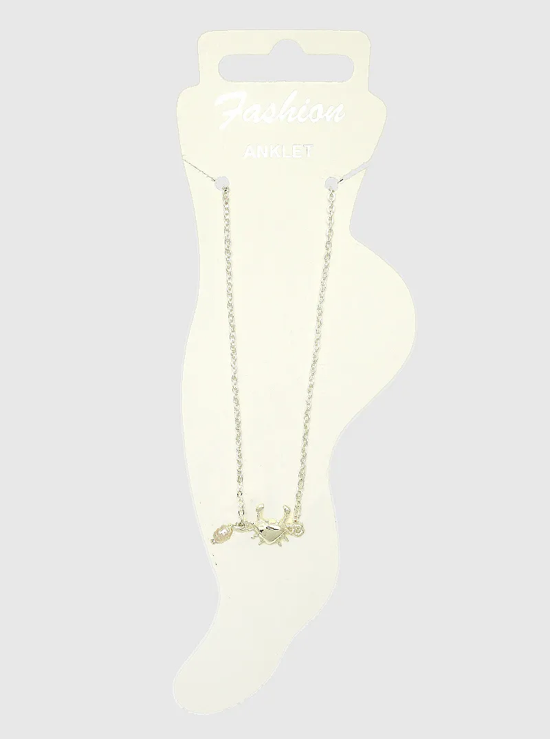 Crab Freshwater Pearl Charm Anklet