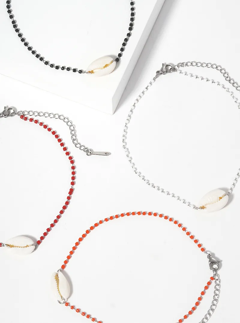 Cylinder Glass Bead With Cowrie Anklet