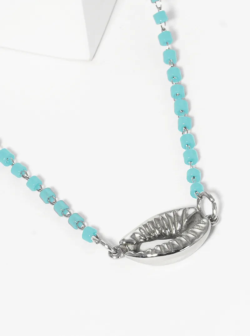 Cylinder Glass Bead With Cowrie Stainless Steel Anklet