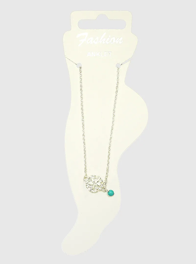 Sea Life Sand Dollar Turquoise Bead Charm Anklet