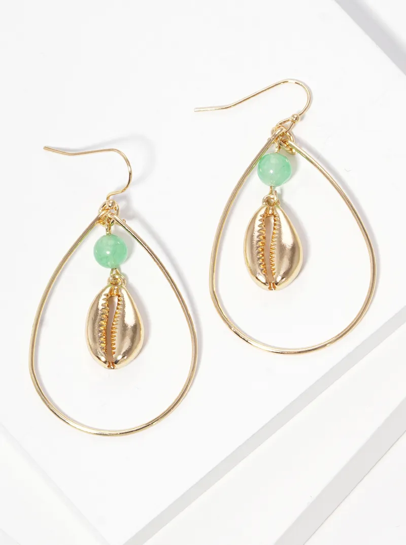 Cowrie shell teardrop metal earrings