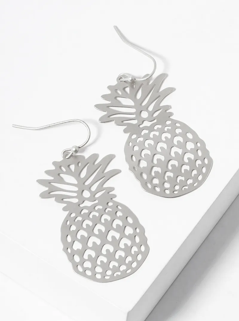 Metal Pineapple Filigree Dangle Drop Stencil Earrings