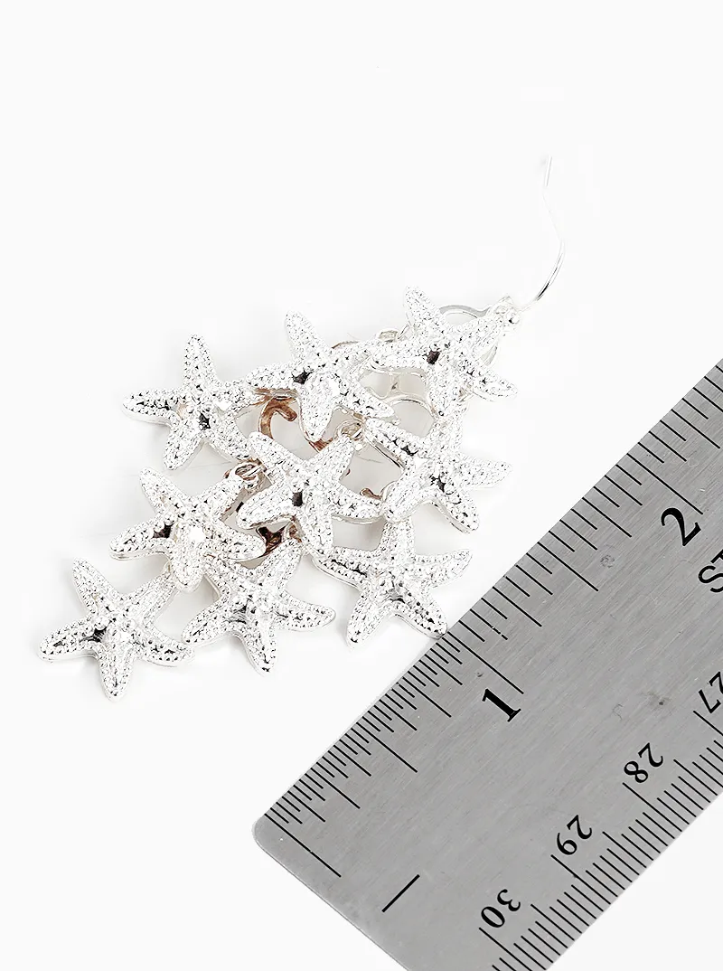 Metal Starfish Cluster Dangle Drop Earrings