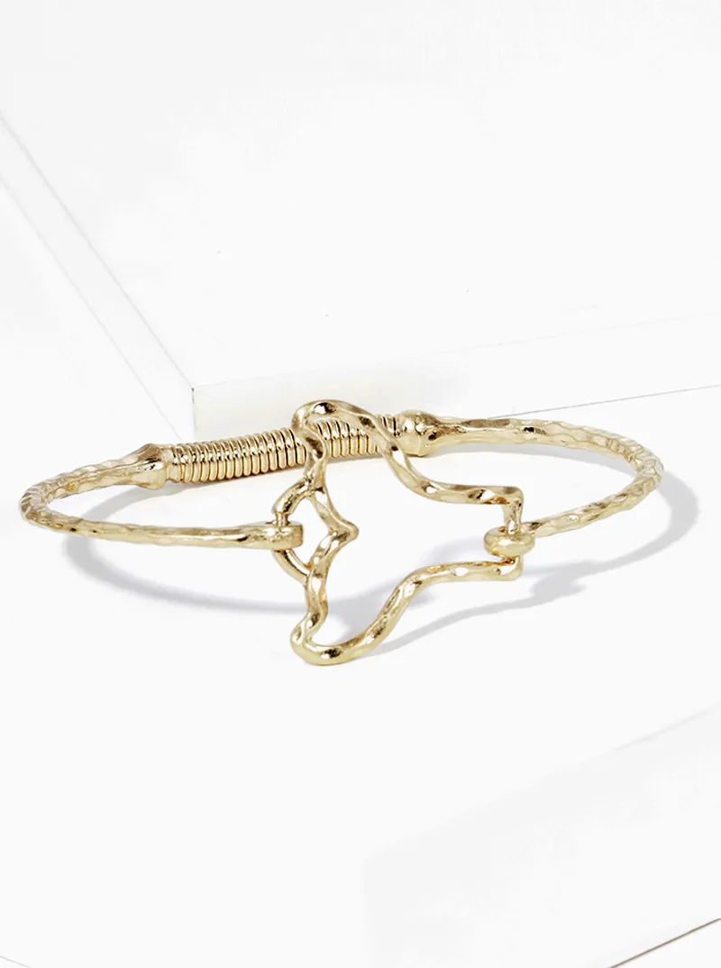 Hammered metal whale tail accent fine spring hook closure bangle bracelet