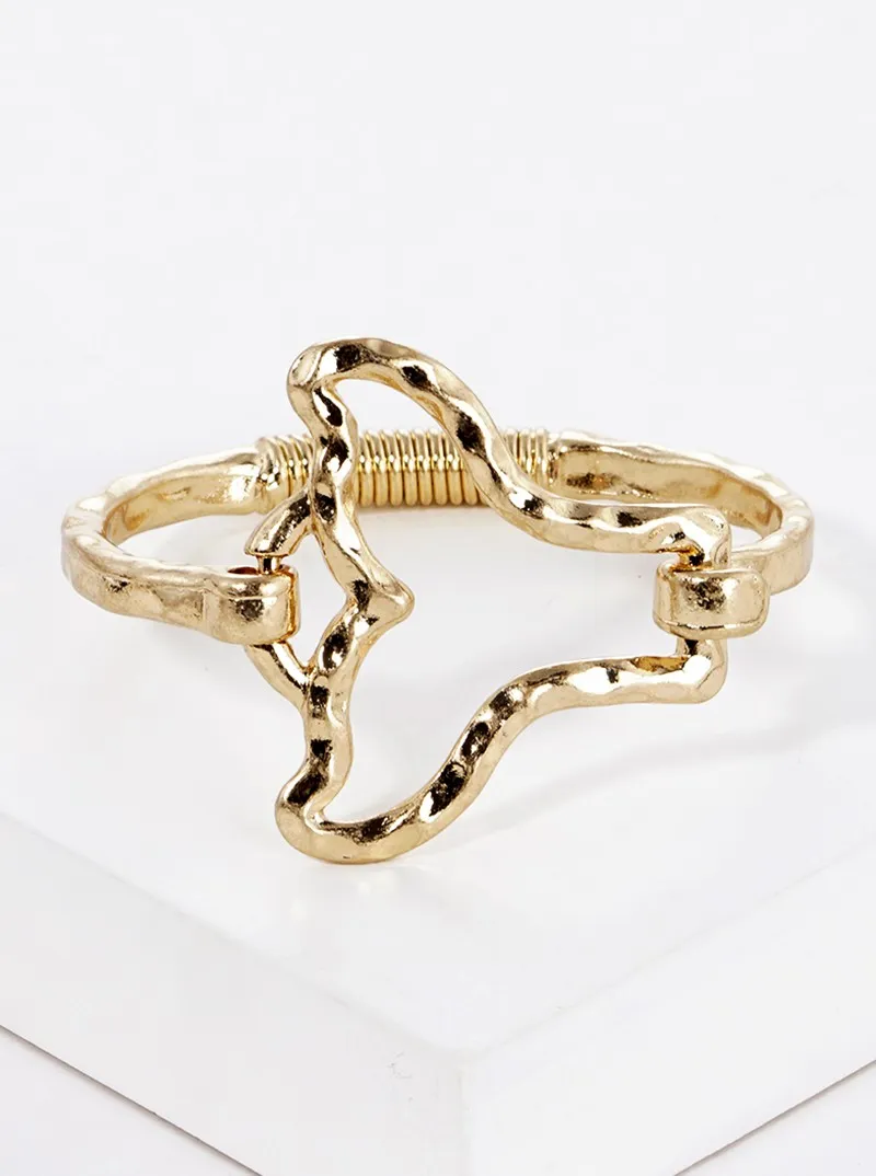 Hammered metal whale tail accent spring hook closure bangle bracelet