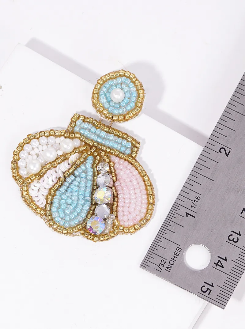 Multi beaded seashell dangle post earrings