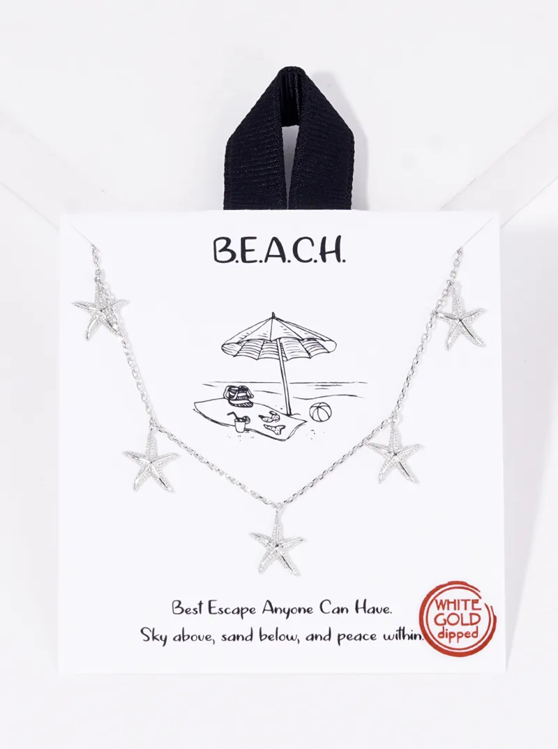 White gold dipped five starfish pendant necklace