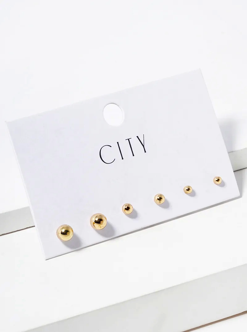 3-PC Set Ball Button Stud Earrings