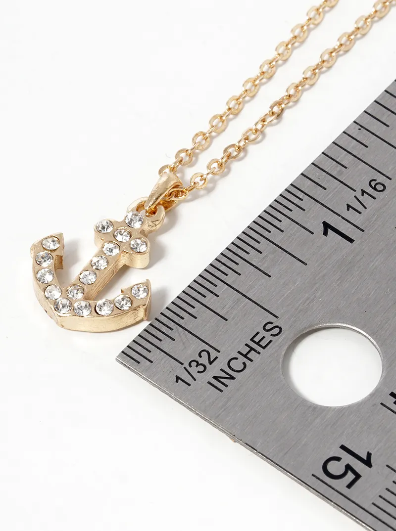 Crystal pave anchor pendant nautical necklace
