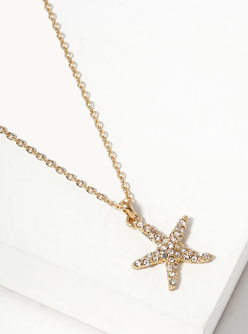 Crystal pave starfish pendant necklace
