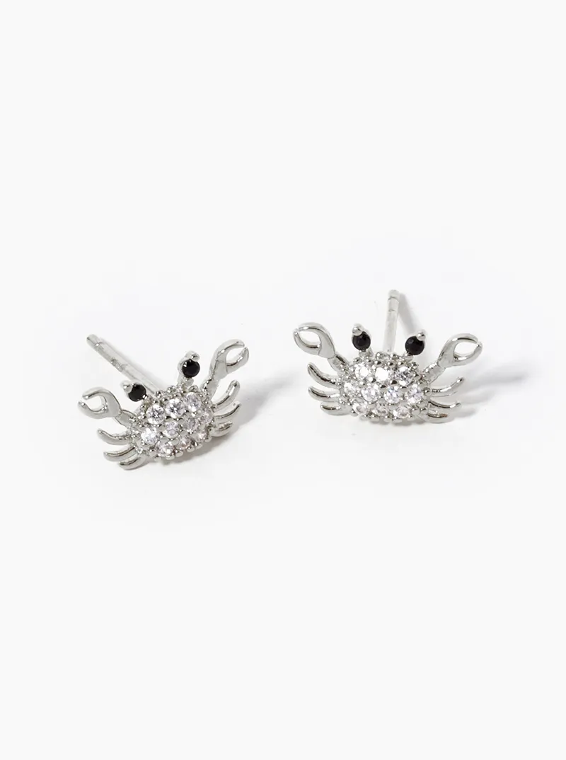 White Gold Dipped CZ Pave Crab Stud Earrings