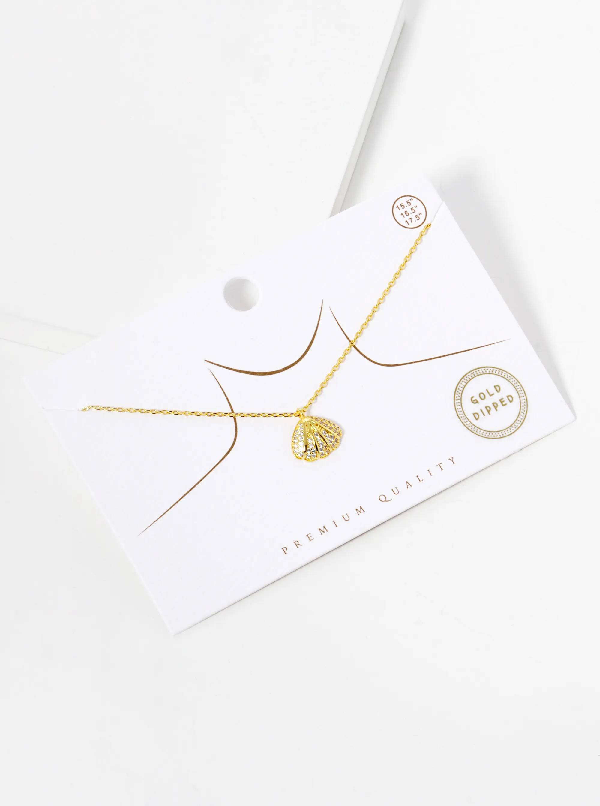 18k Gold Dipped CZ Pave Seashell Pendant Necklace