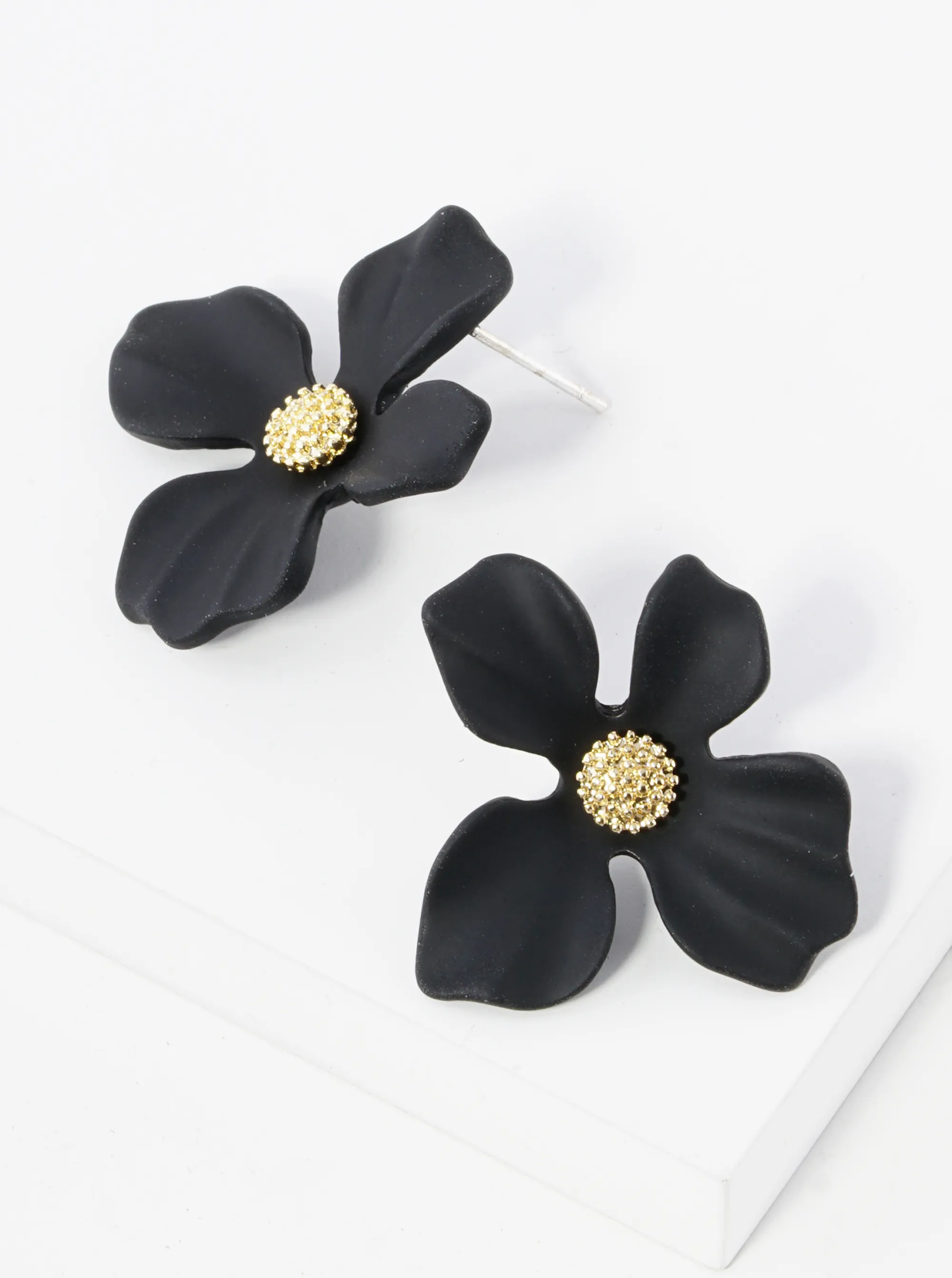 18K Gold Dipped 3D Petals Spring Color Flower Button Post Earrings