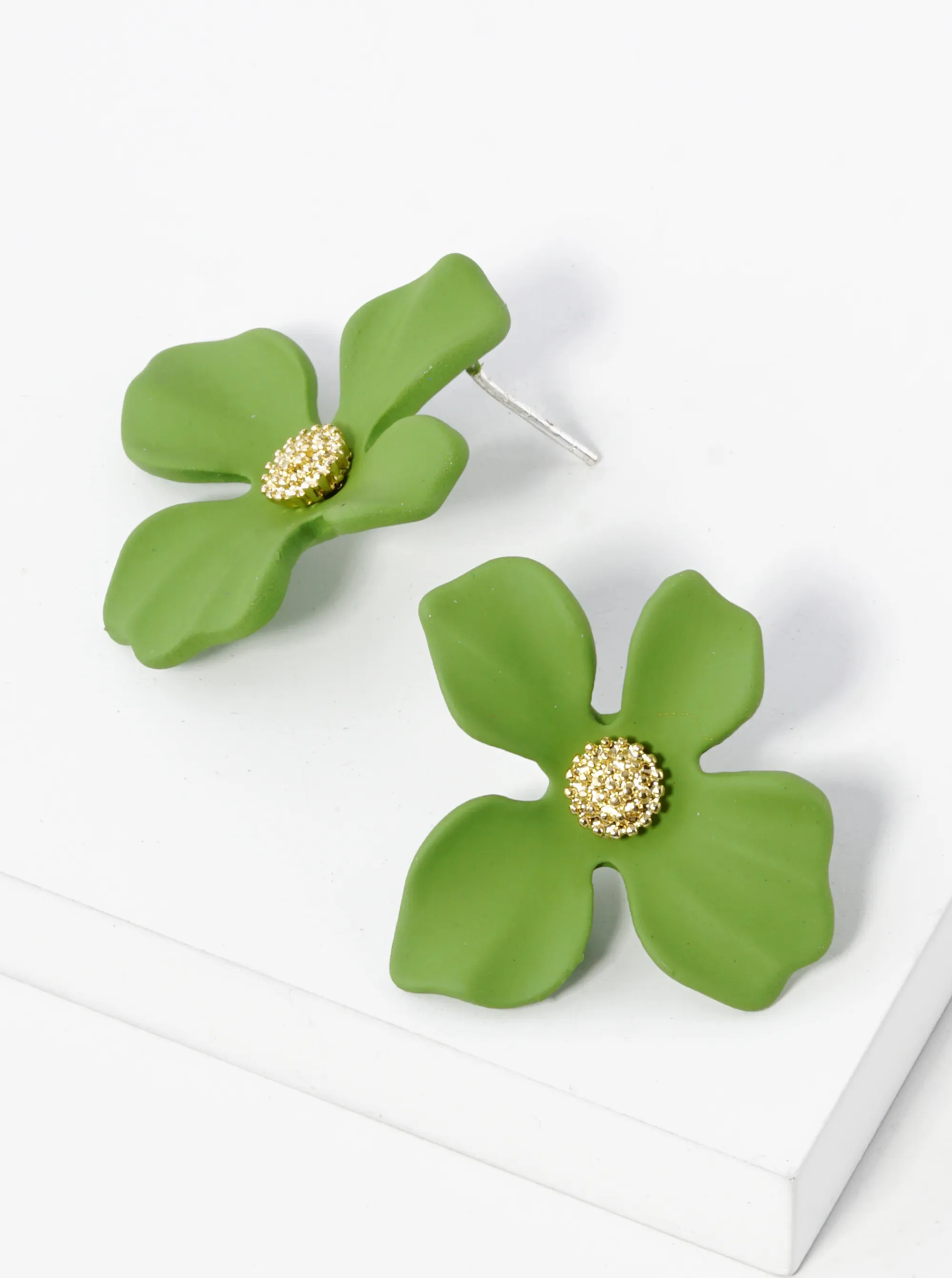 18K Gold Dipped 3D Petals Spring Color Flower Button Post Earrings