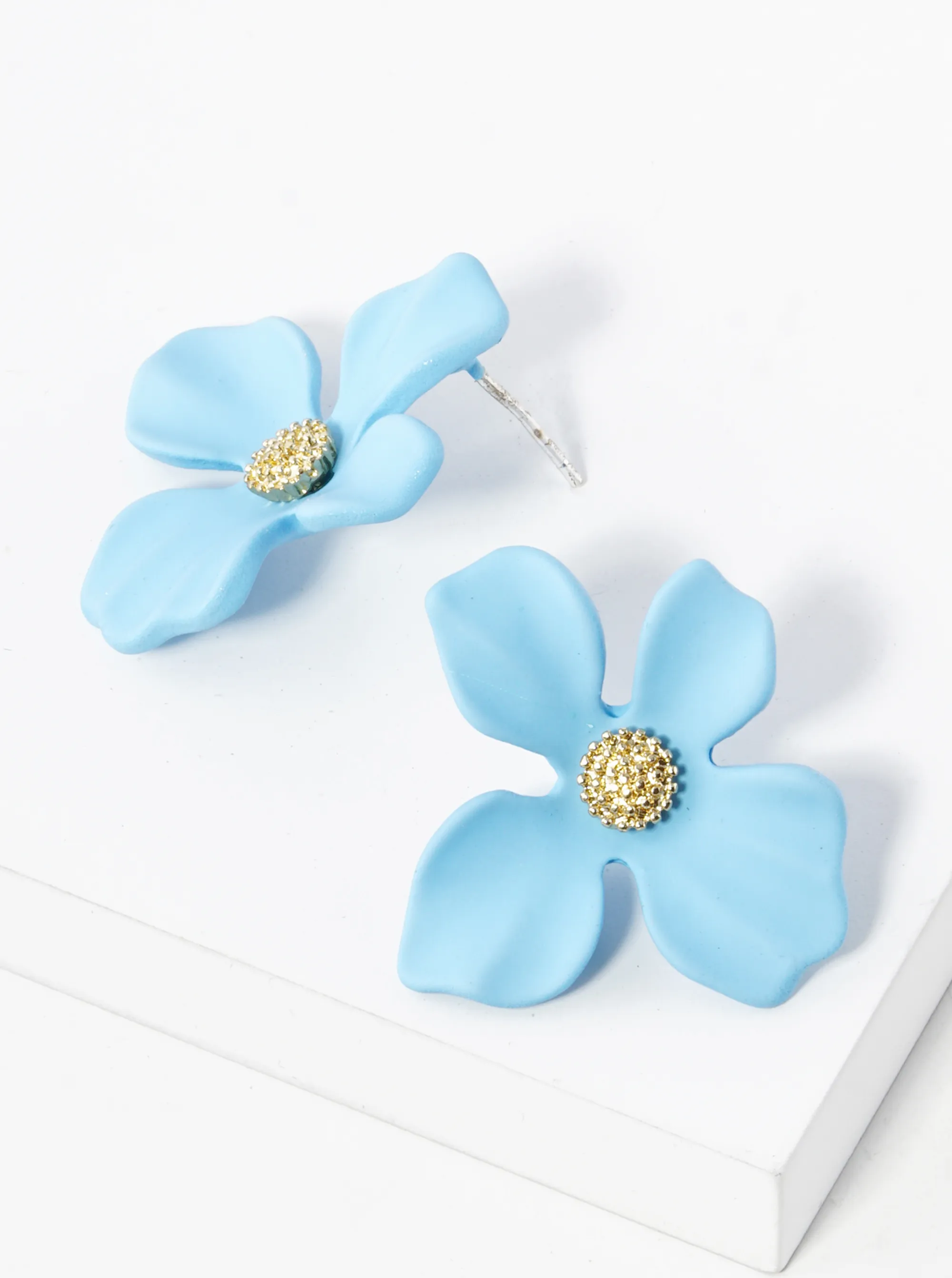 18K Gold Dipped 3D Petals Spring Color Flower Button Post Earrings