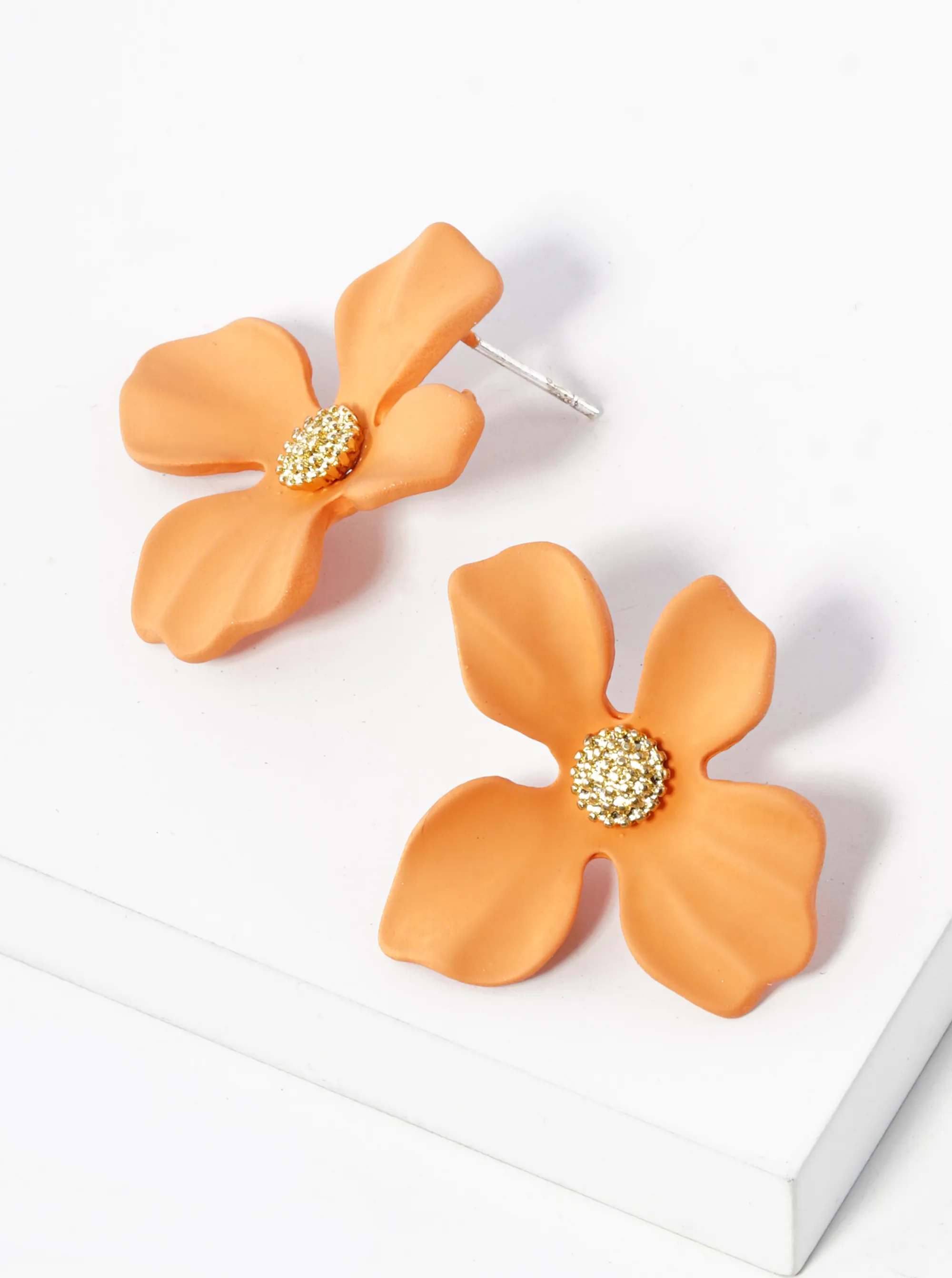 18K Gold Dipped 3D Petals Spring Color Flower Button Post Earrings