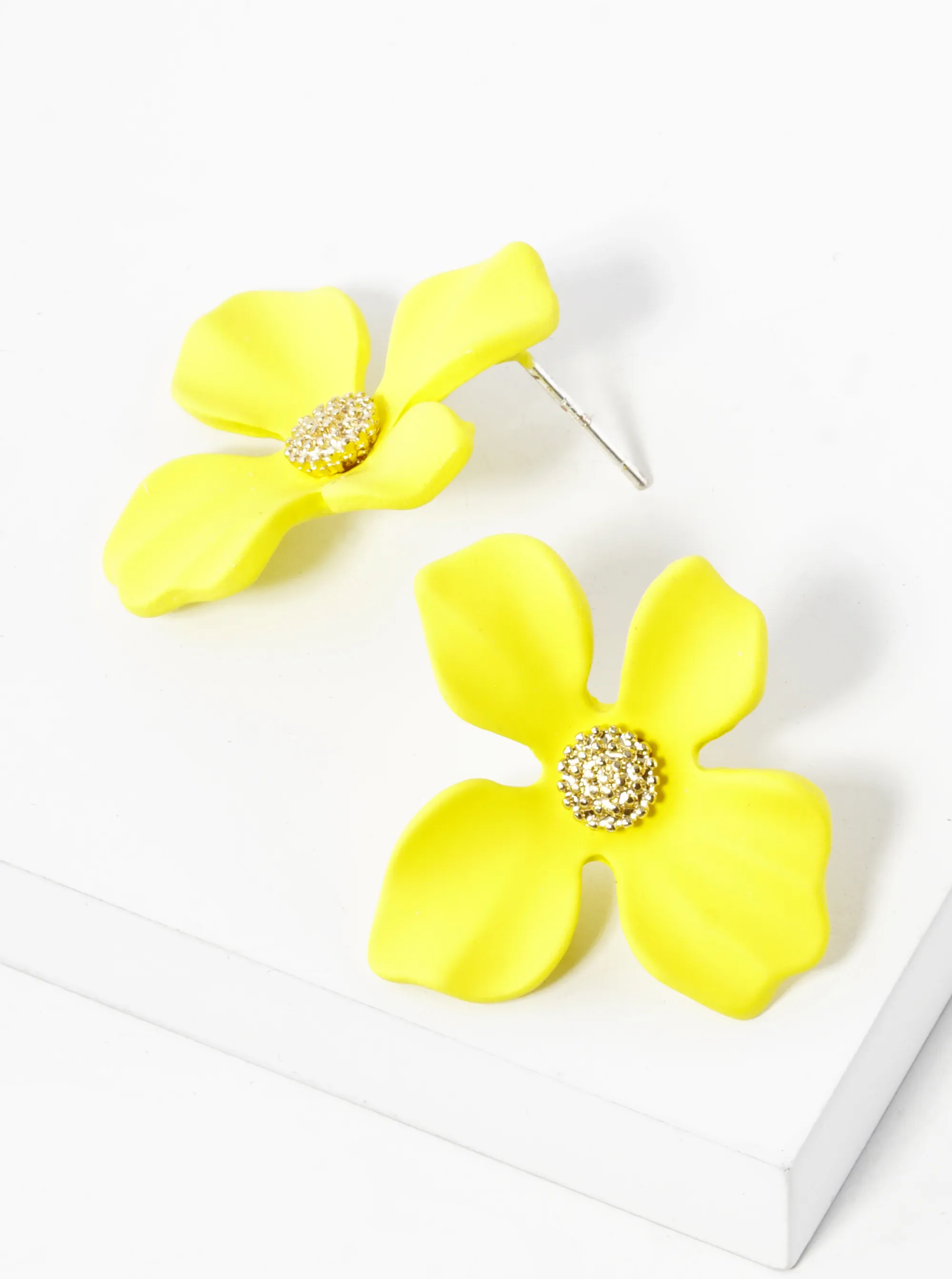 18K Gold Dipped 3D Petals Spring Color Flower Button Post Earrings