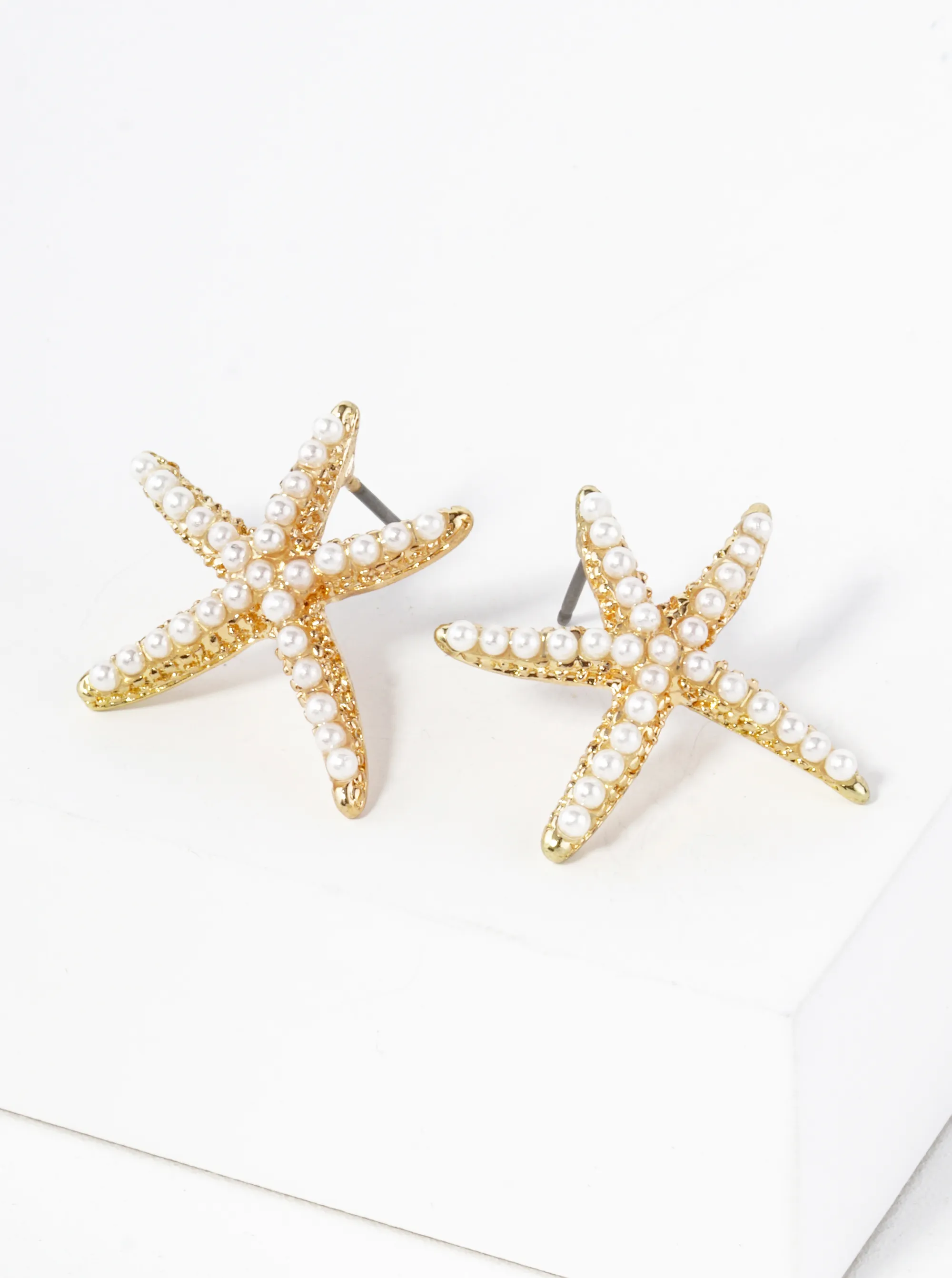 Pearl and Crystal Pave 20mm Starfish Stud Earrings