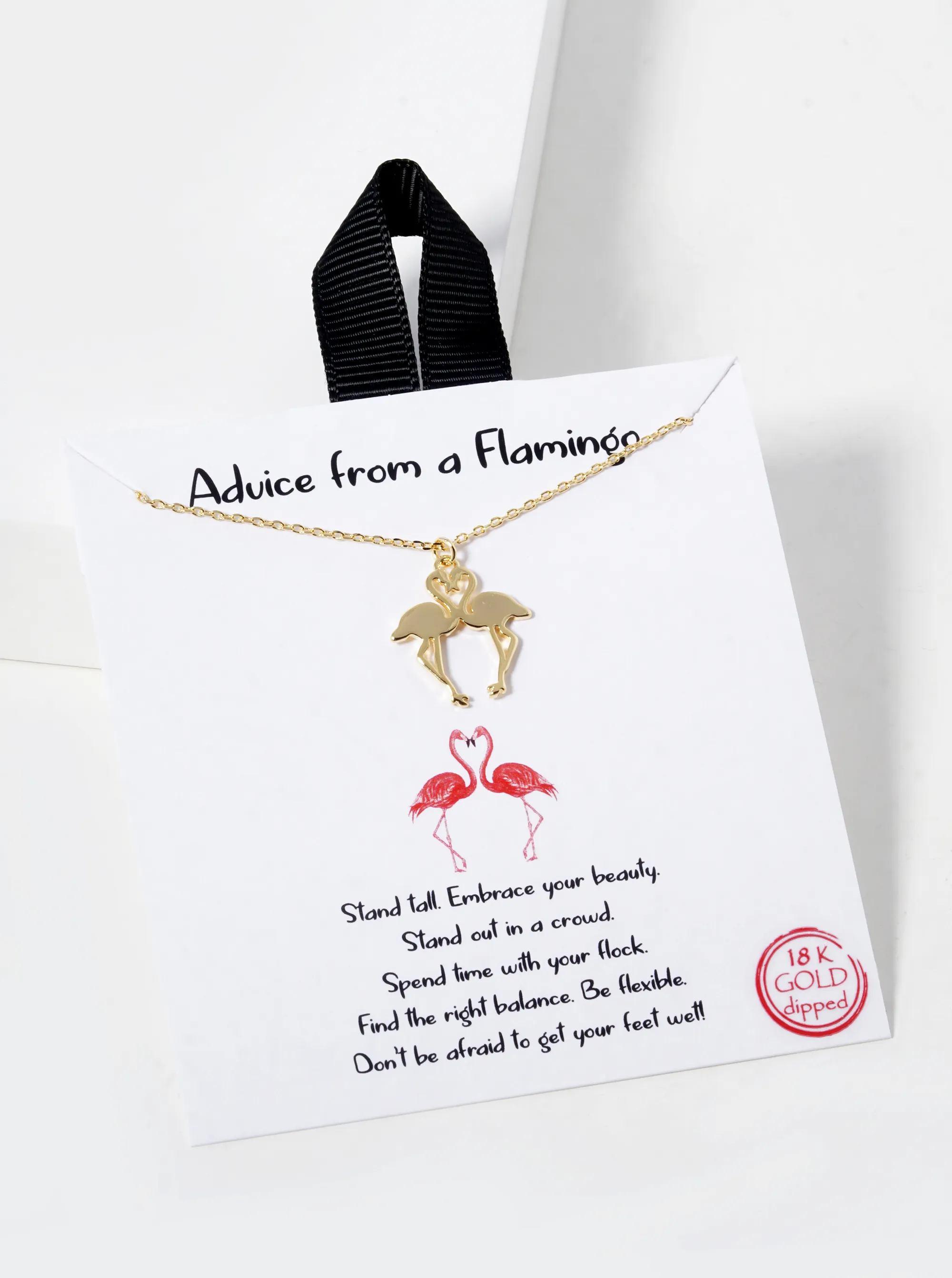 18K Gold Dipped Brass Heart Flamingo Pendant Necklace