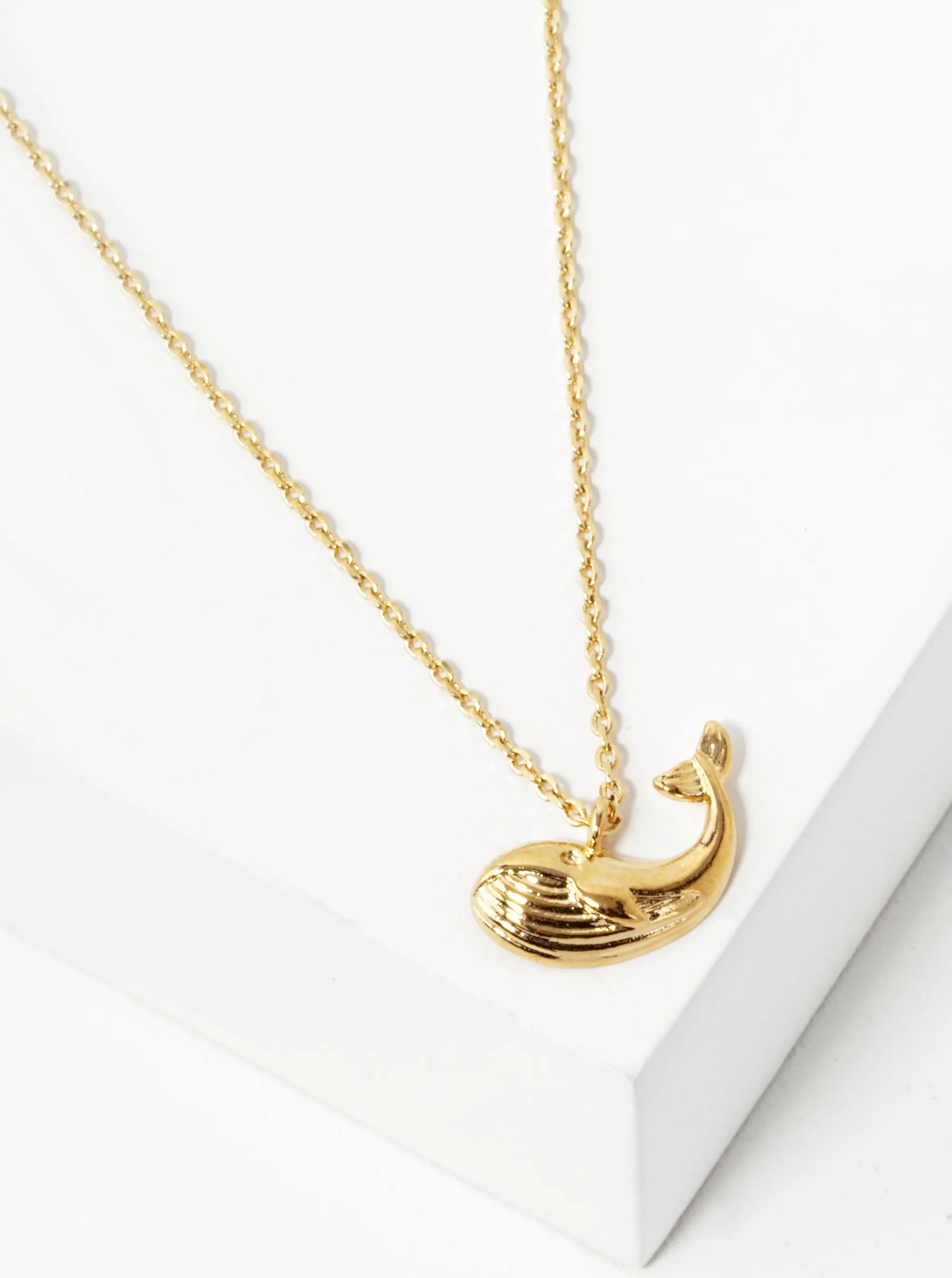18K Gold Dipped Textured Puffy Whale Pendant Necklace