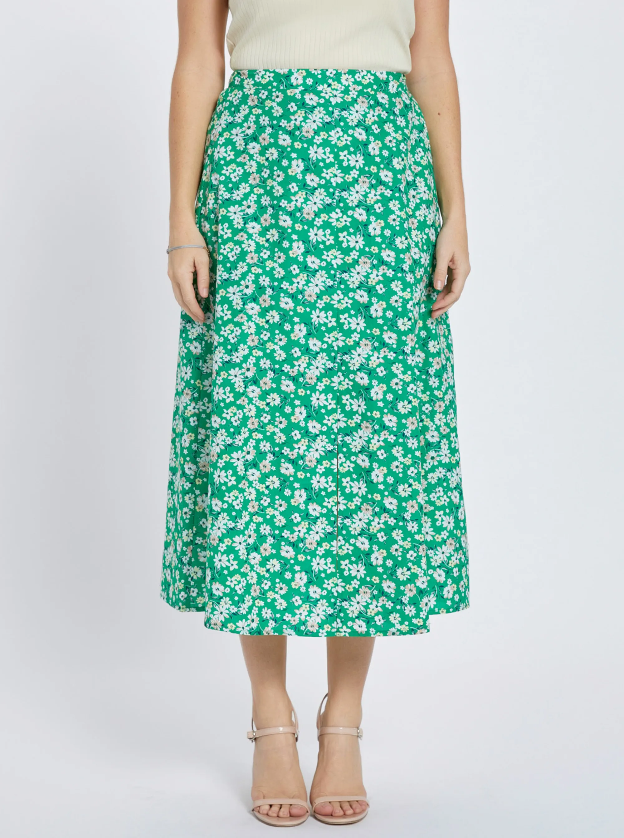 Floral Pattern Waisted Band Stretch Fit Midi Skirt