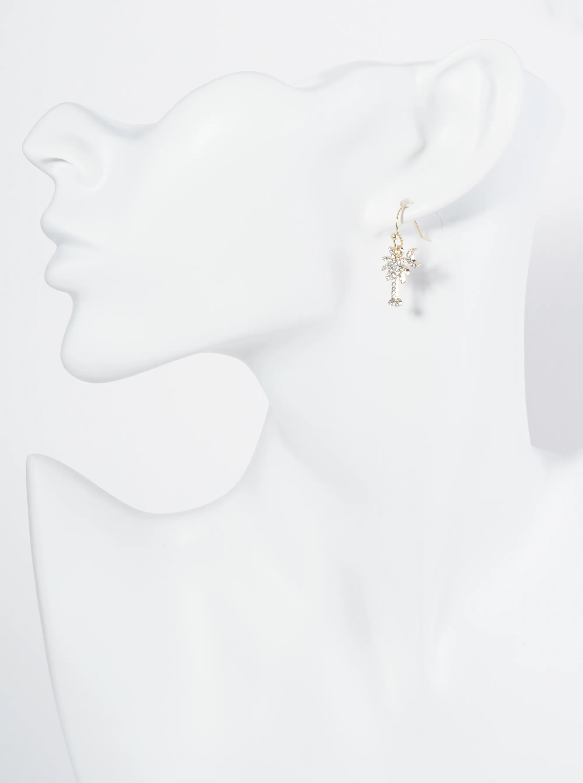 Crystal Pave Palm Tree and Moon Drop Dangle Earrings