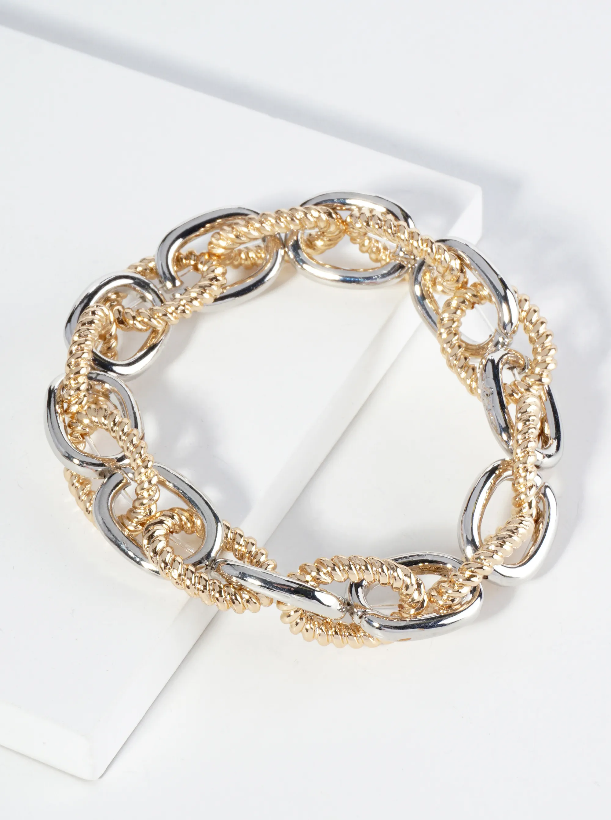 Textured Metal Link Chain Stretch Bracelet GDRH