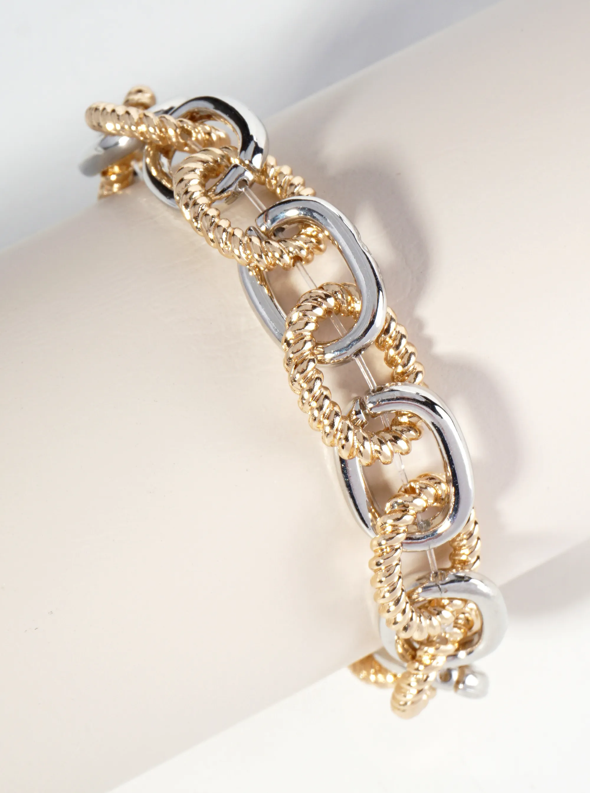 Textured Metal Link Chain Stretch Bracelet GDRH