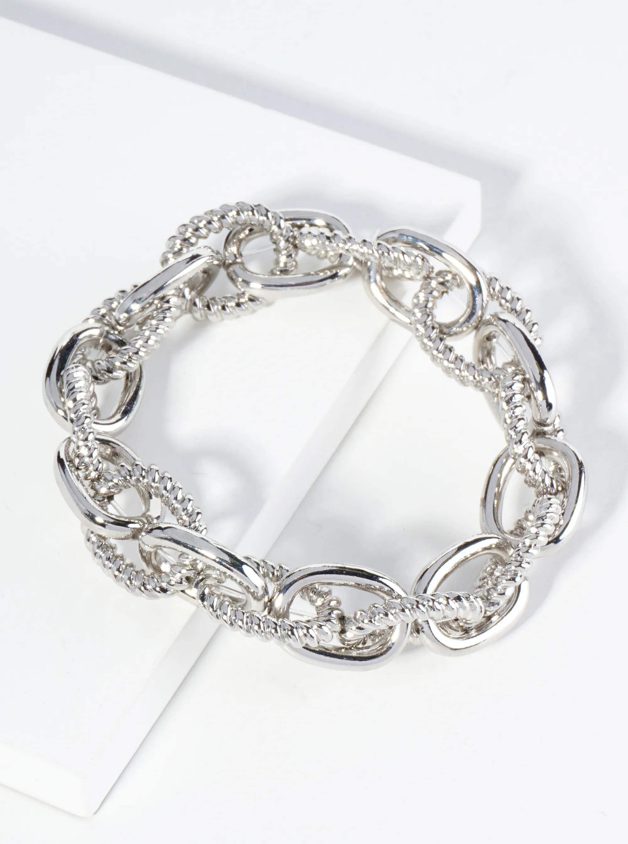 Textured Metal Link Chain Stretch Bracelet RH