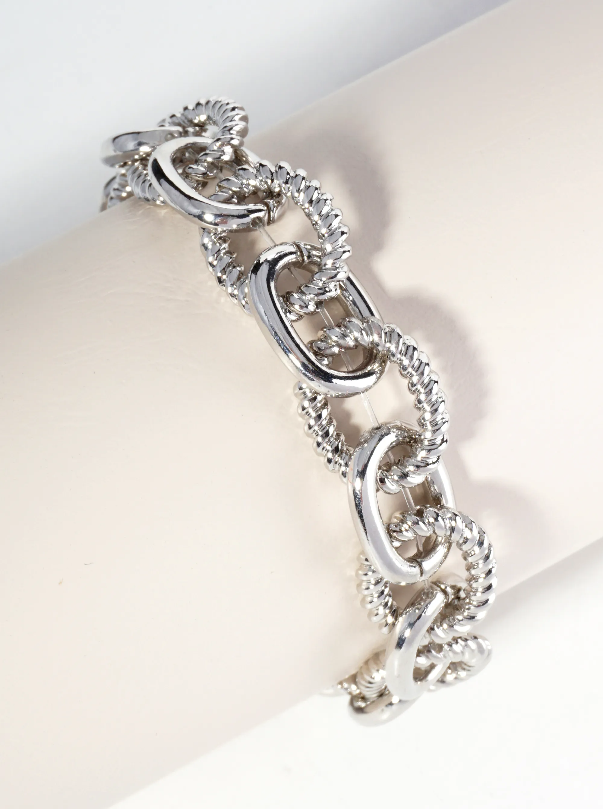 Textured Metal Link Chain Stretch Bracelet RH