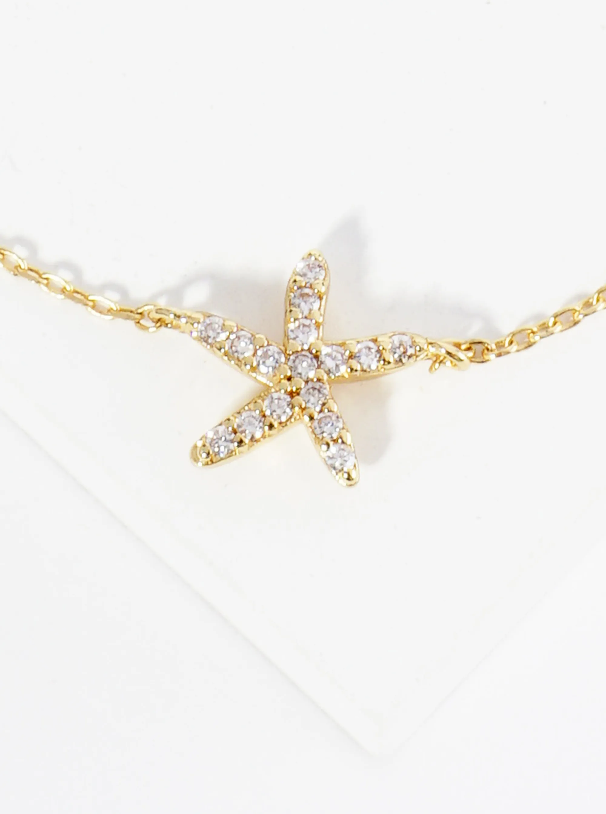 18K Gold Dipped 10mm Cubic Zirconia Pave Sea Star Starfish Brass Chain Anklet
