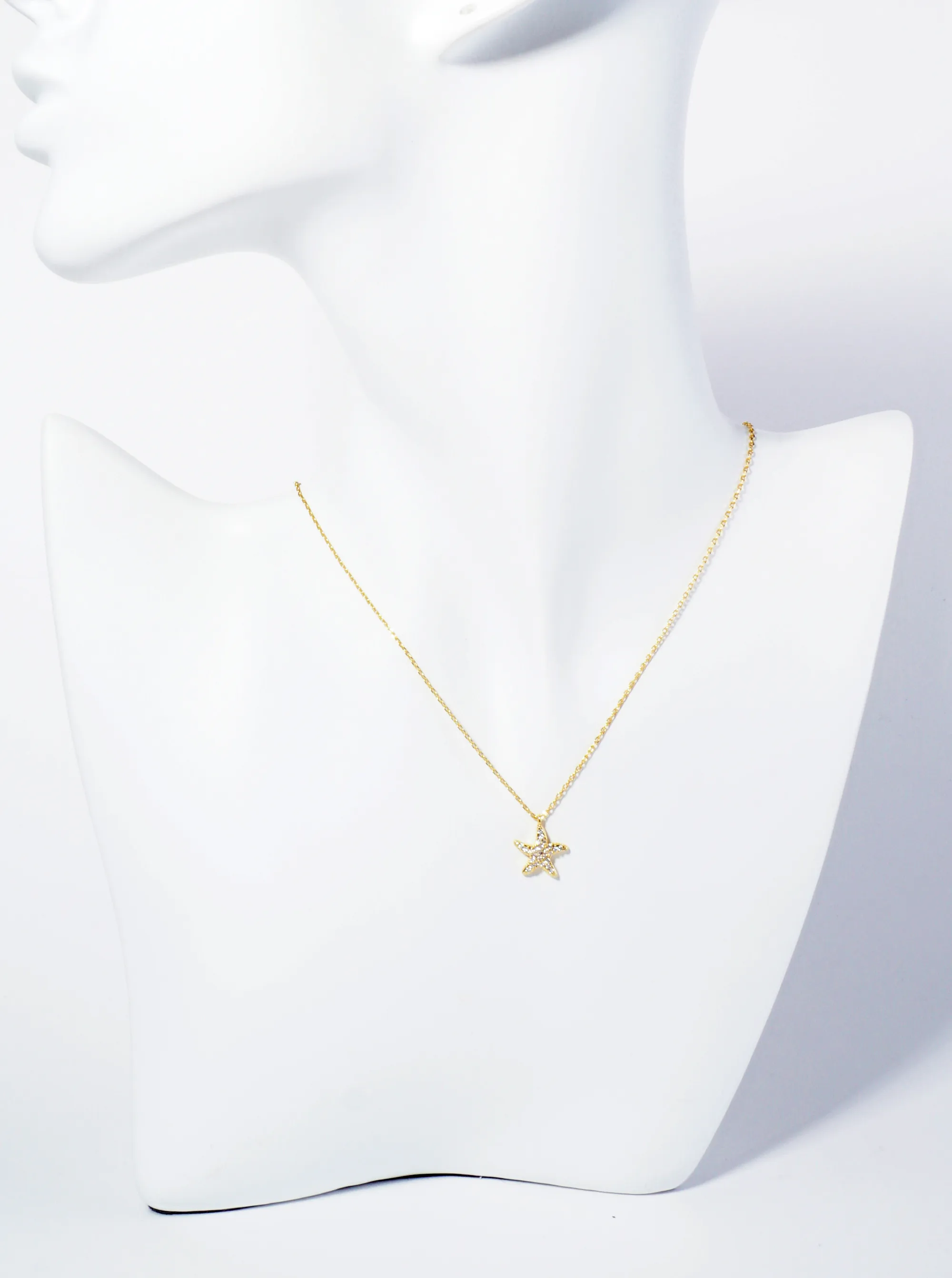 18K Gold Dipped Micro Pave Set Cubic Zirconia Starfish Sea Star Pendant Necklace