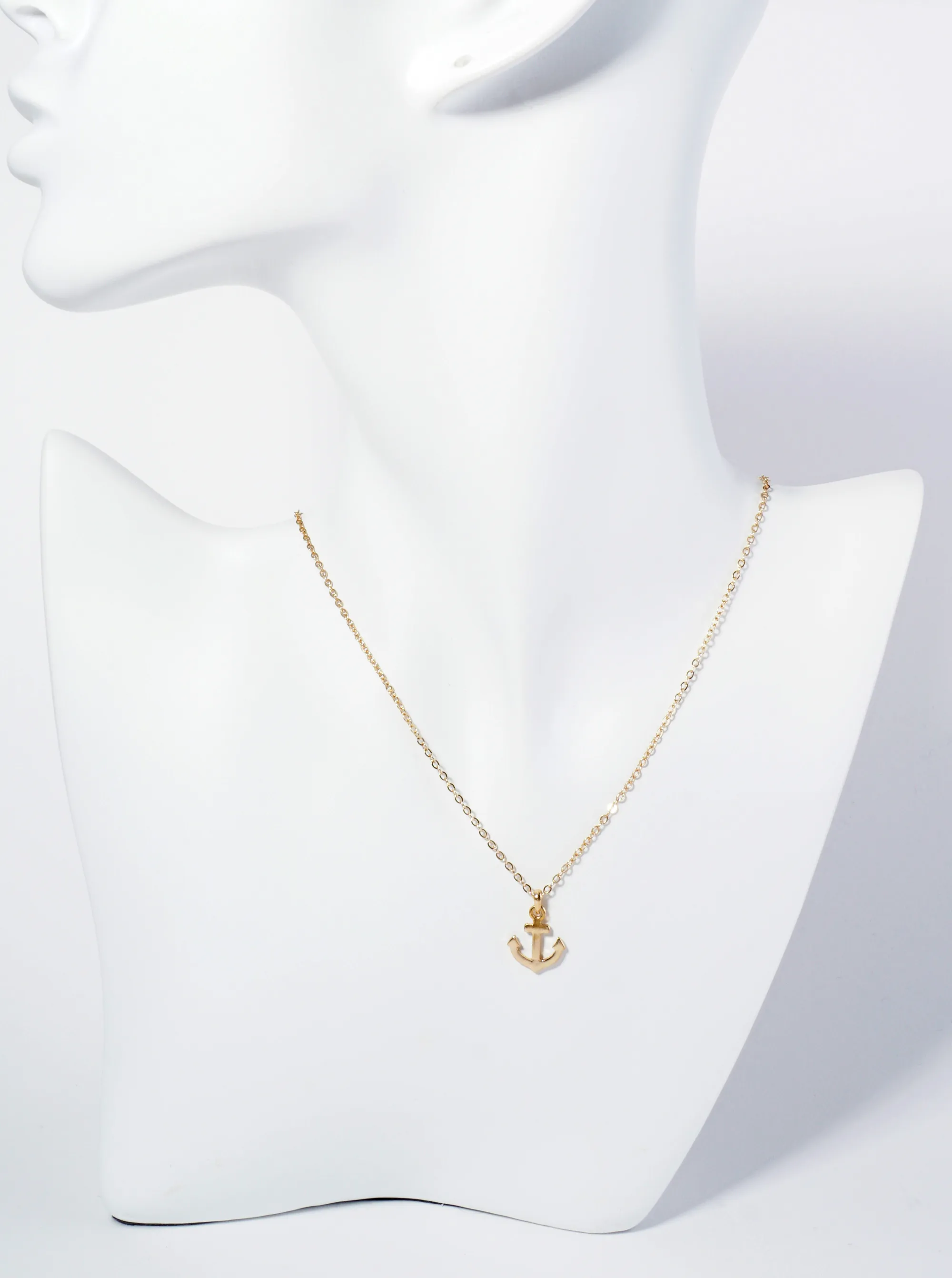 Polished Metal Anchor Pendant Necklace