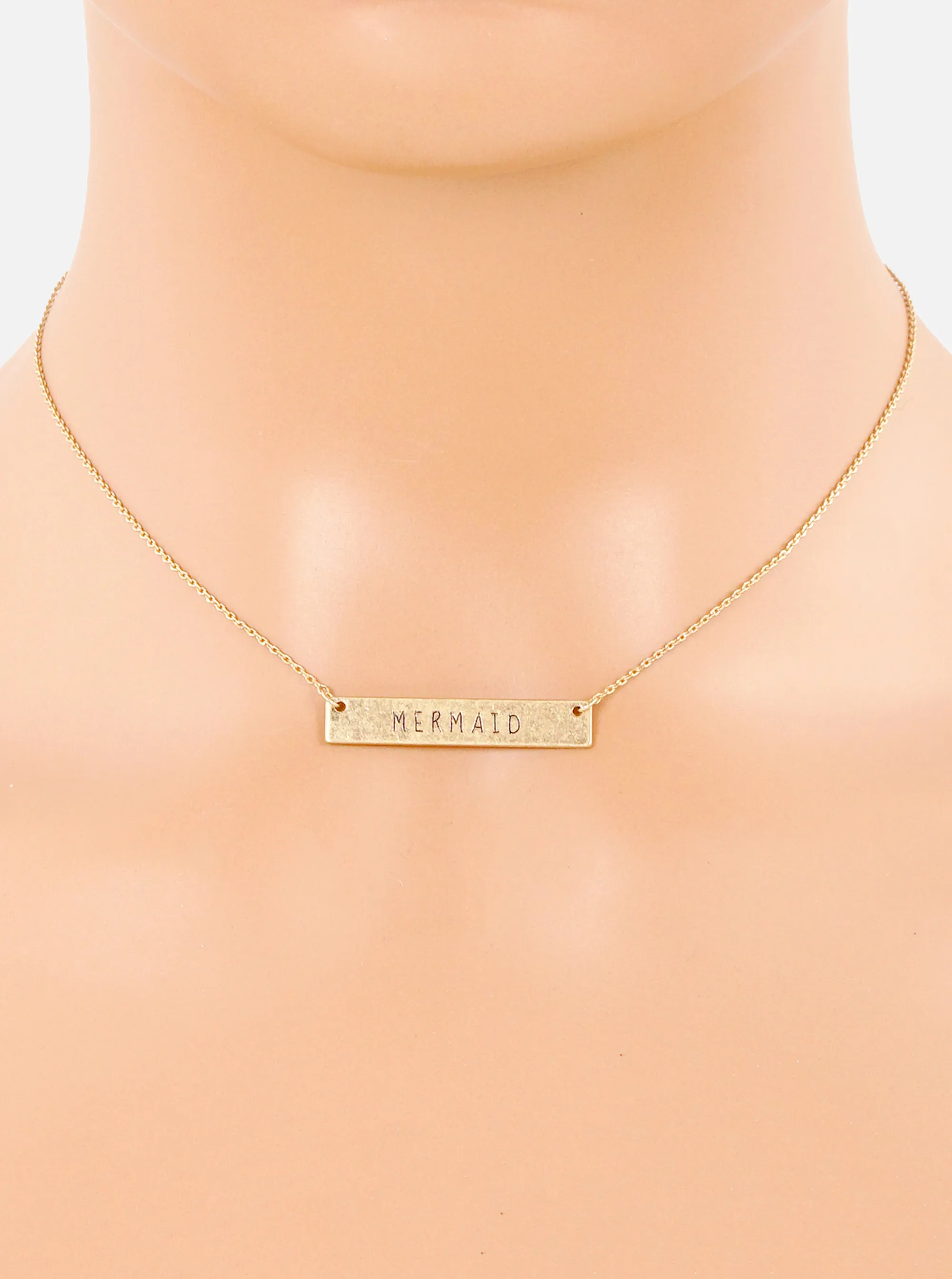 Mermaid Engraved Horizontal Bar Pendant Necklace
