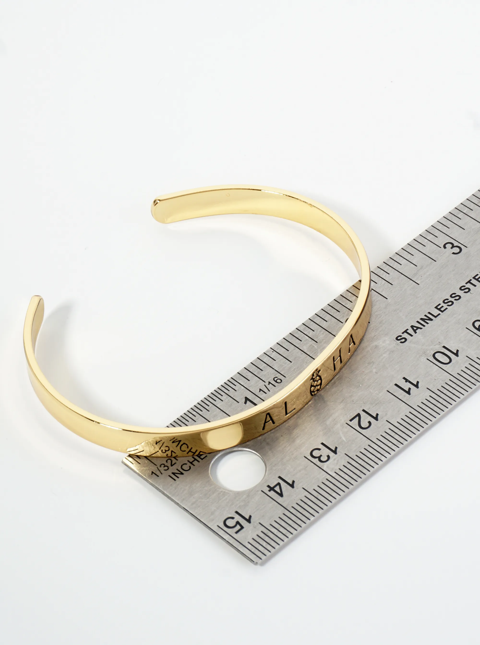 Aloha Engraved 18K Gold Dipped Open Cuff Bangle Bracelet