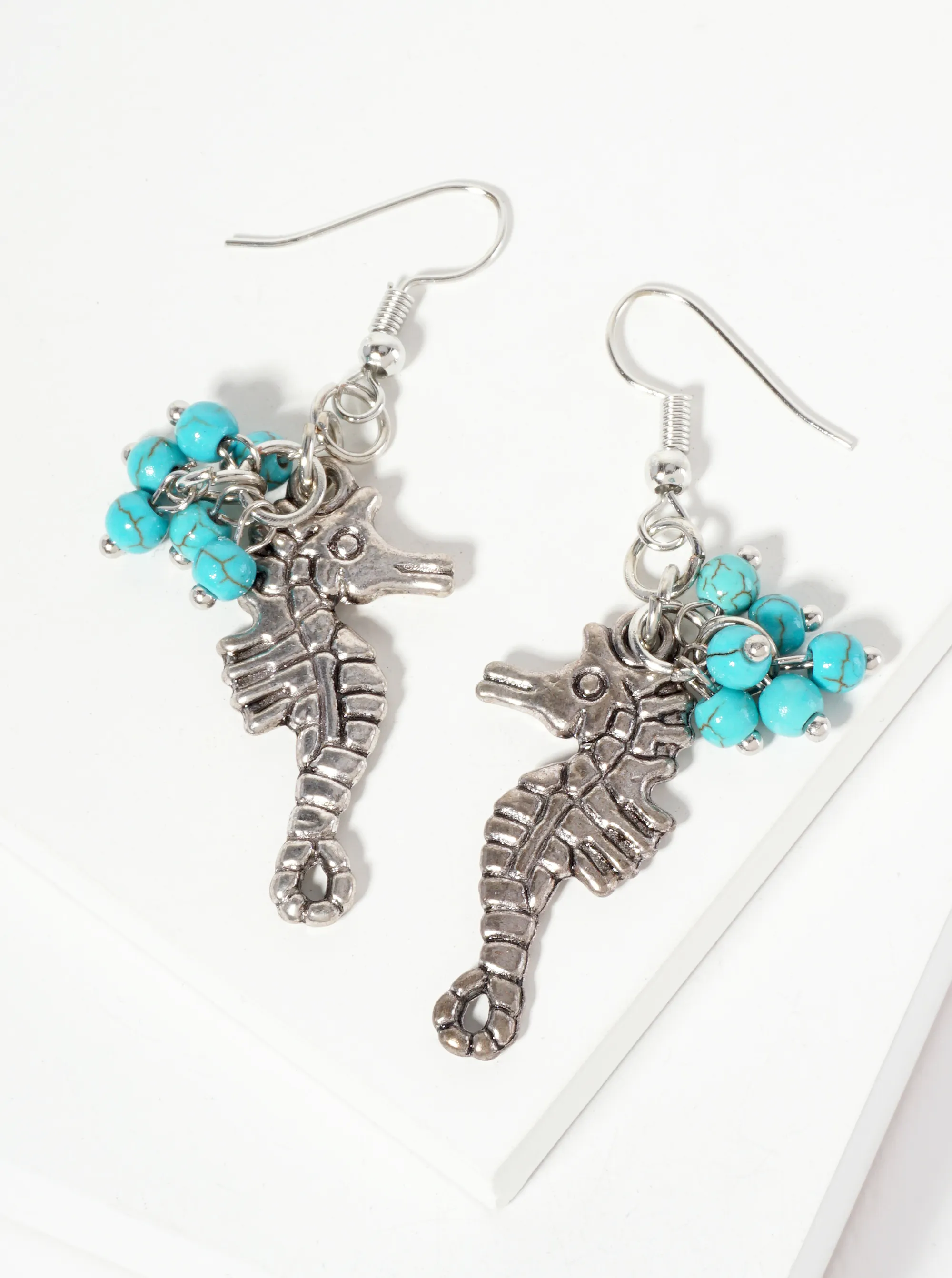 Seahorse Turquoise Semi-Precious Natural Beads Dangle Drop Sea-Life-Theme Earrings