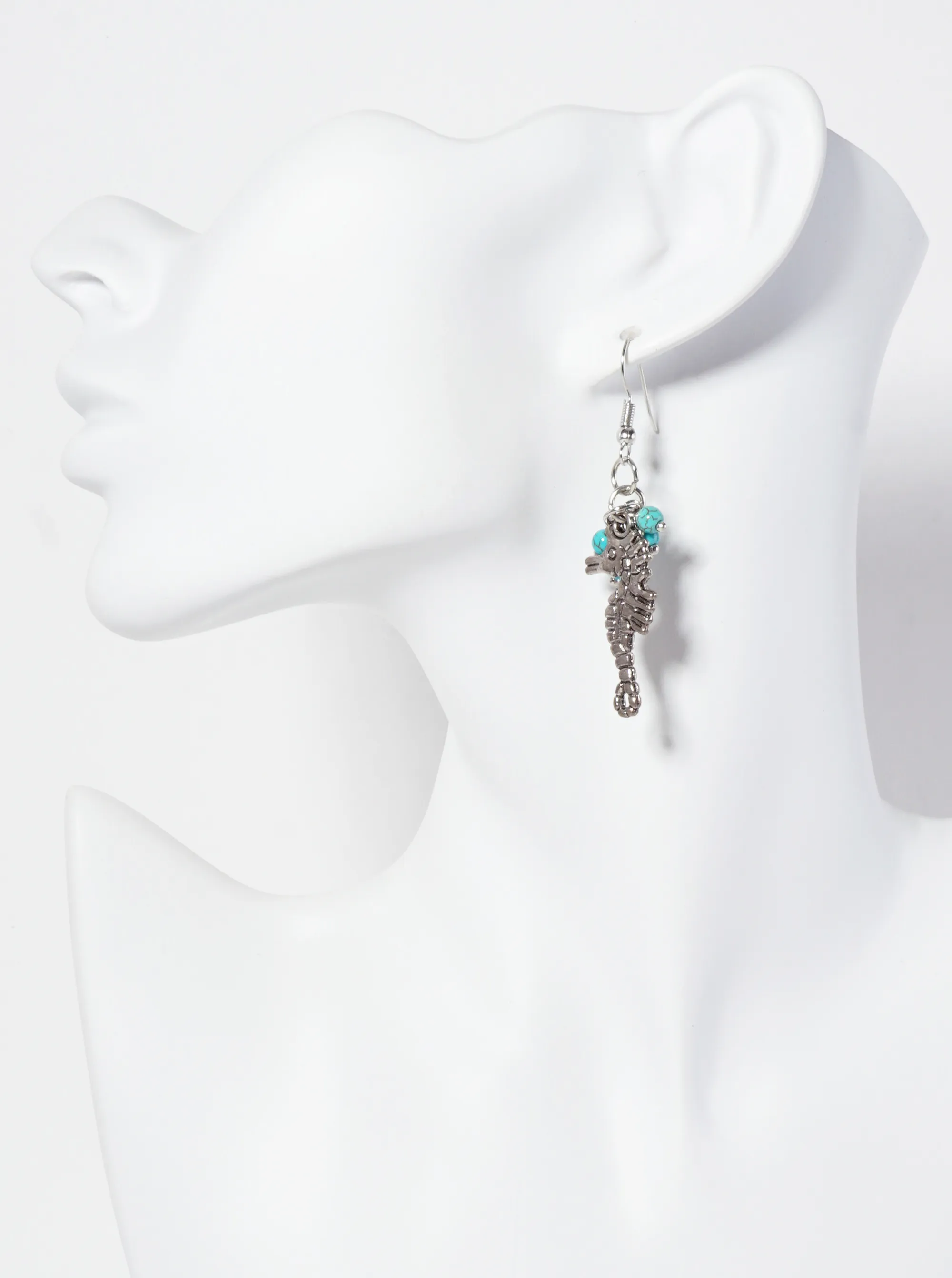 Seahorse Turquoise Semi-Precious Natural Beads Dangle Drop Sea-Life-Theme Earrings