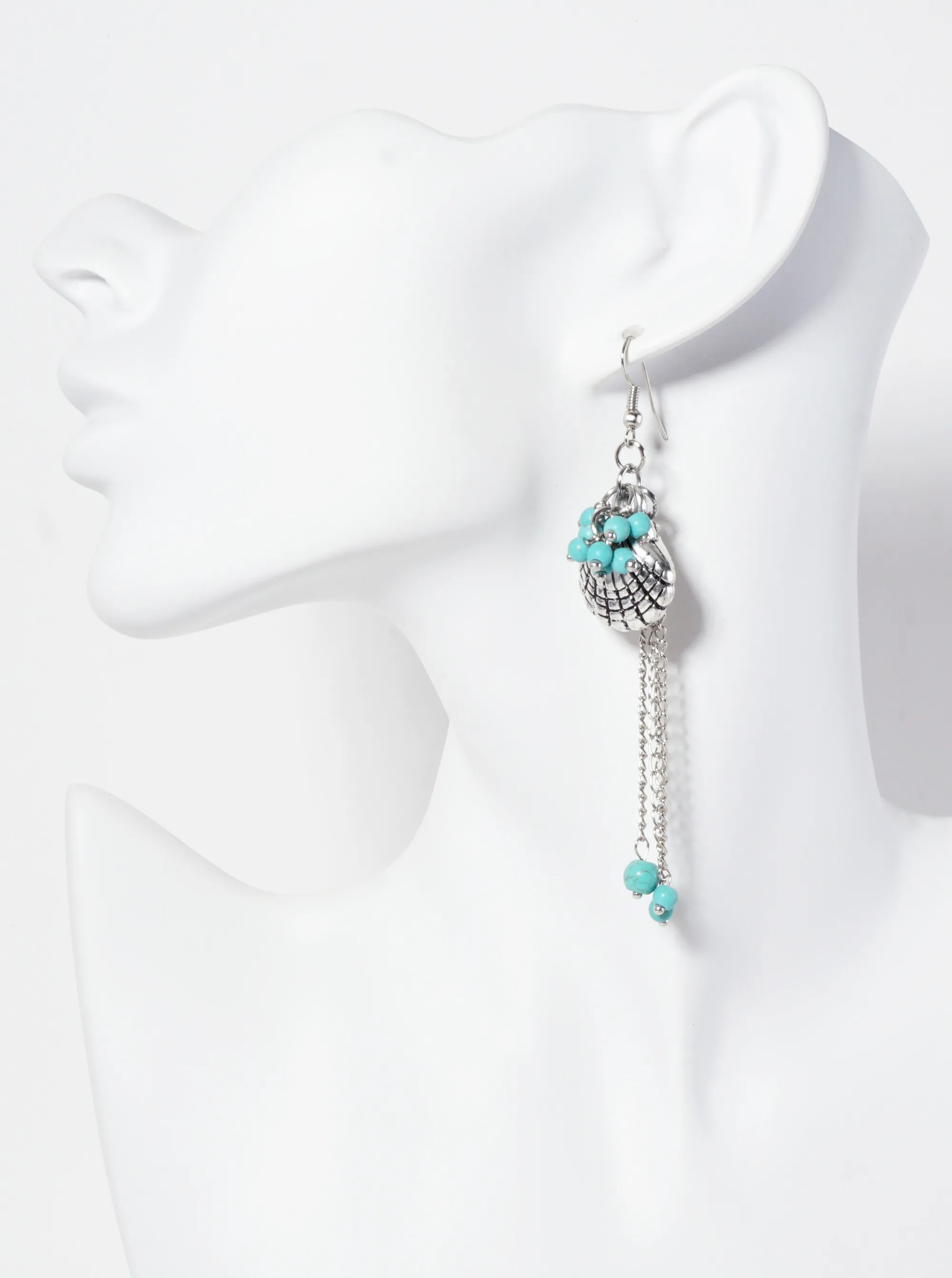 Sea-Life Semi-Precious Natural-Stone Chain Drop Seashell Dangle Earrings