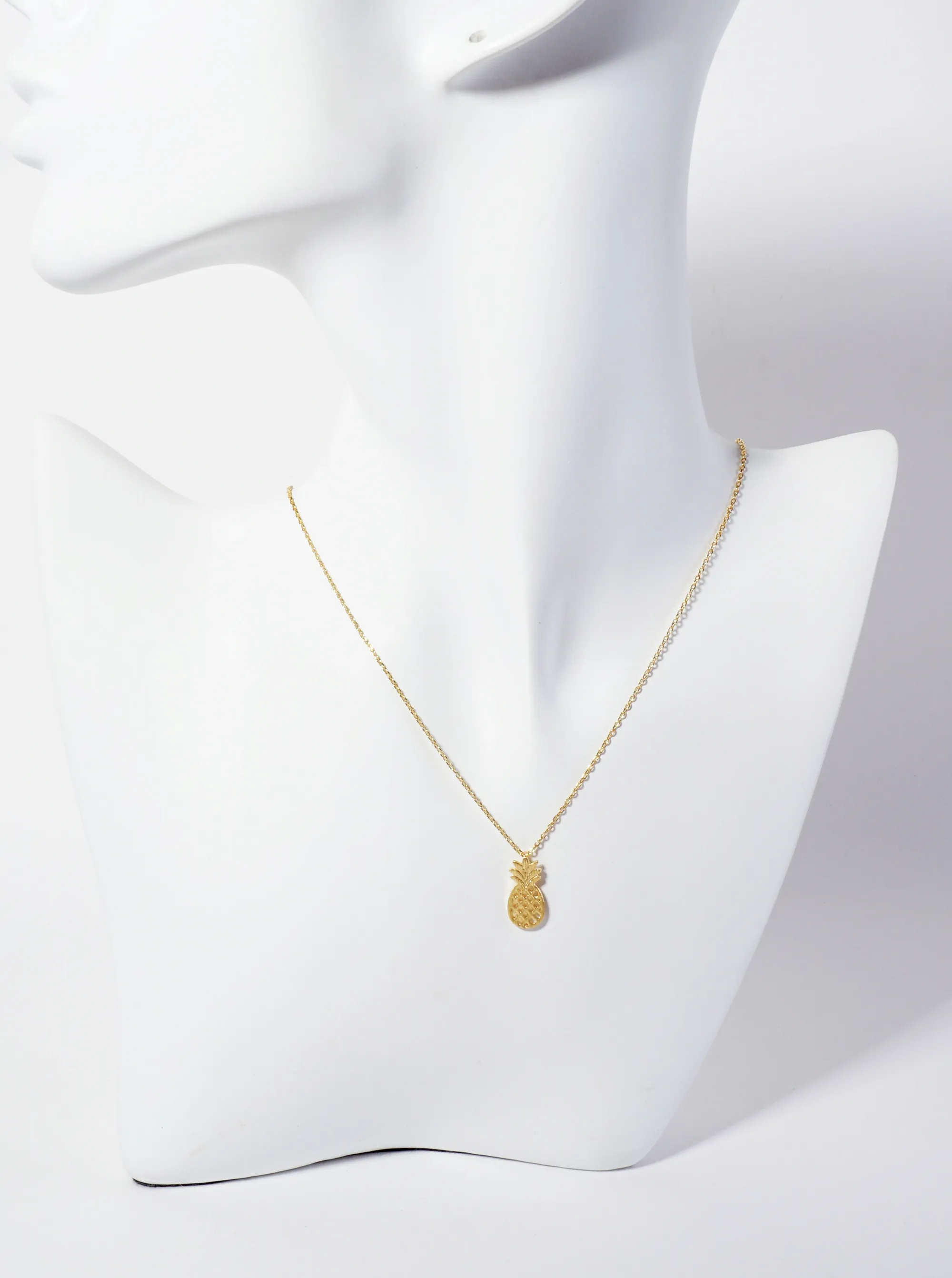 Brushed-Texture Flat Filigree Pineapple Pendant 18K-Gold-Dipped Necklace