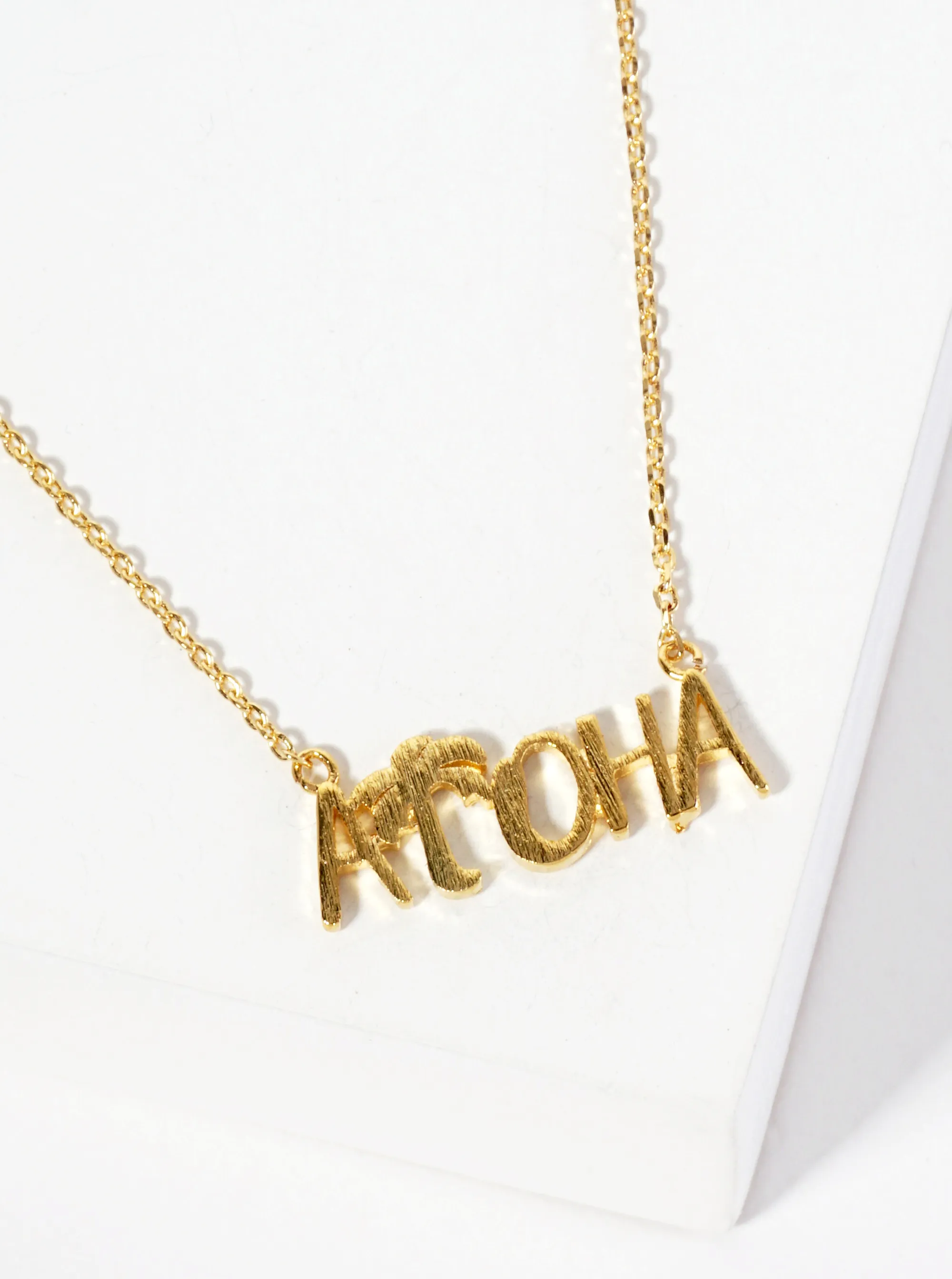 Brushed-Texture Palm-Tree Aloha Pendant 18K-Gold-Dipped Necklace