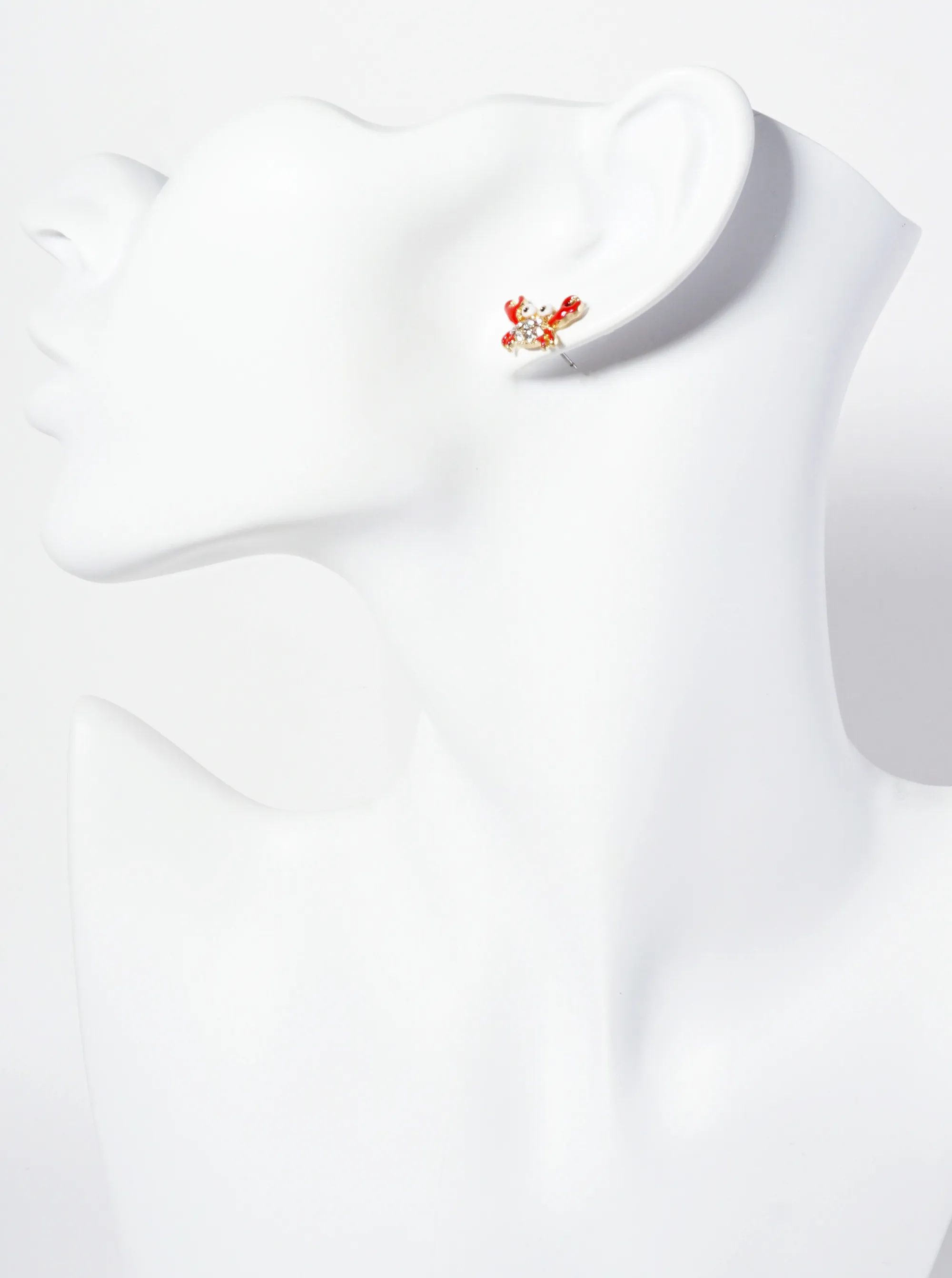 Sea-Life Crystal-Pave Enamel Fun Crab Stud Earrings